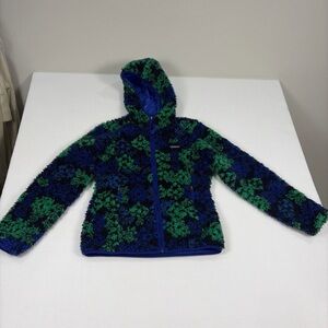 Patagonia Retro-X Women’s Fleece Hoodie Jacket M Blue Green Zip-Up Sherpa Coat